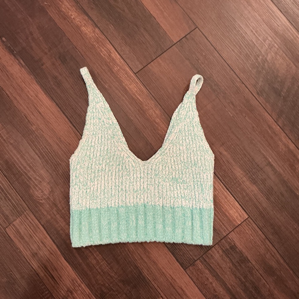 Free People Knit Bralette XS Mint Green Marled V-Neck Crop‎ Top Boho Summer
